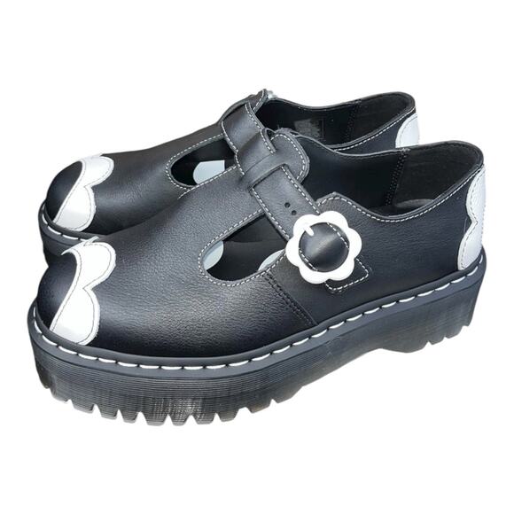 NEW DR. MARTENS Sz 10 Bethan Pisa daisy Leather Platform Mary Jane Black Womens - Picture 1 of 5